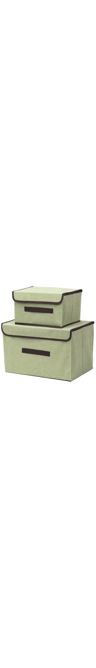 Swpeet 2pcs Green Linen Foldable Storage Bins with Lids Kit, Large Collapsible Fabric Stroage Box, Stackable Storage Containers Closet Organizers for Home Office Storage