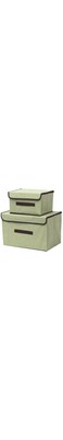 Swpeet 2pcs Green Linen Foldable Storage Bins with Lids Kit, Large Collapsible Fabric Stroage Box, Stackable Storage Containers Closet Organizers for Home Office Storage