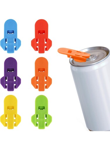 Easy Can Opener, 6 Pack Colorful Soda Beer Can Opener, Premium Plastic Shields Can Openers, Can Tab Opener for Coke, Beer, Soda, Aluminum Beverage