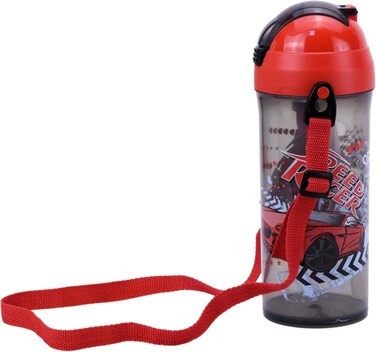 610ml Speed Racer Printed School Bottle with Straw - BPA-Free Water Bottle Made from PP, TPE, Silicone &amp; Stainless Steel &acirc;&euro;&ldquo; Leak-Proof &amp; Durable Sipper Bottle for Kids