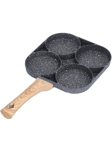 WNSC Pancake Pan, 18cm Egg Frying Pan Aluminum Alloy Egg Cooker Pan 4 Hole Harmless with Handle for Electric Stove for Kitchen for Induction Cooker