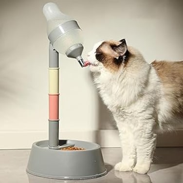 PETPASS Pet Drinking Fountain &amp; Feeder, Adjustable Height, 2-in-1 Design, Standing Water Dispenser - Pet Stand Drinking Fountain No-Drip Dish Bowls - Pet Feeders for Cat Dog