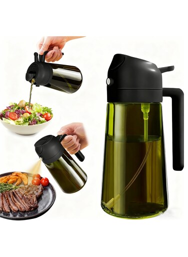 470ml Light-Blocking Dark Oil Sprayer for Cooking, 2 in 1 Olive Oil Dispenser Bottle for Kitchen, Premium Green Glass Oil Bottle, Food-Grade Oil Mister for Air Fryer, BBQ