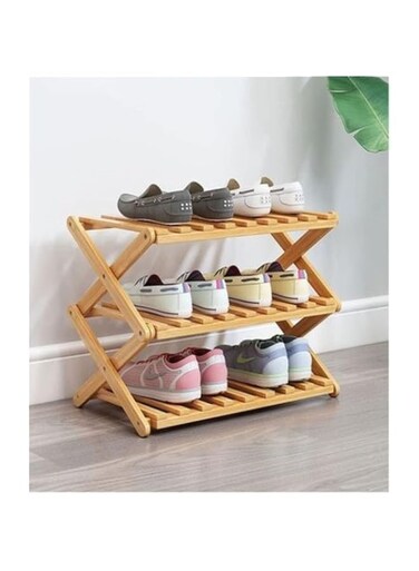 C&amp;C Home 3-Tier Foldable Bamboo Shoe Rack &ndash; Portable &amp; Eco-Friendly Shoe Storage Organizer with Natural Bamboo Finish 48 x 25 x 65 CM