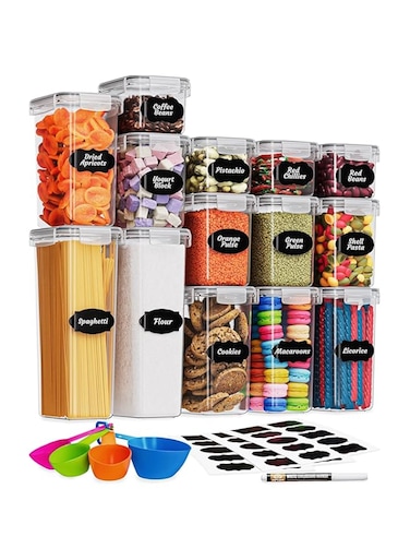 TYCOM Airtight Food Storage Containers with Lids for Kitchen Organization - Plastic Kitchen Storage Food Containers for Pantry - Cereal, Rice, Pasta, Flour and Sugar Containers- 14P Black