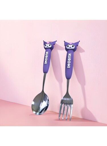 Kuromi Spoon and Fork Set with Storage Case &acirc;&euro;&ldquo; Cute Cartoon Stainless Steel Cutlery for Kids &amp; Adults   Portable Travel Utensils Set with Soft Grip Handles