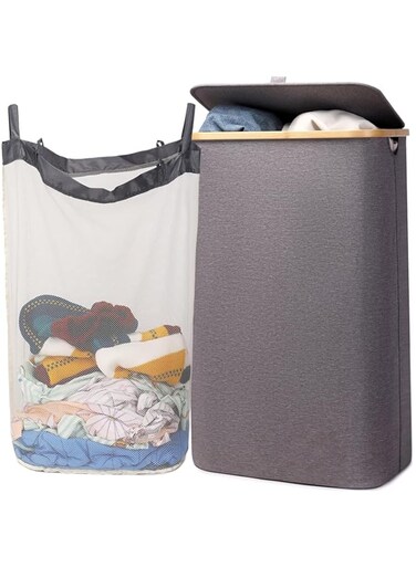 Taizz Ventures 120L Laundry Basket, Laundry Hamper with Lid - Dirty Clothes Hamper with Removable Bag - Tall Laundry Bin with Lid - Bathroom, Dorm, Large Hamper for Laundry with Lid, Gray