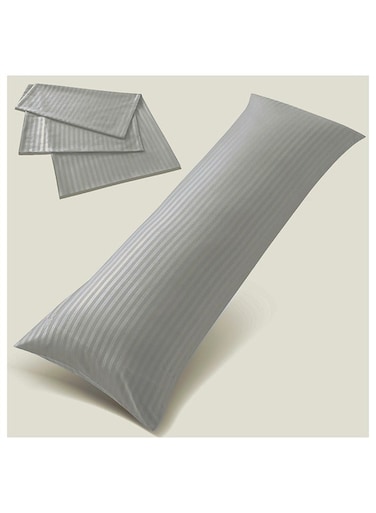 Linen Klub Long Body 1Pc Stripe Pillowcase - 100% Microfiber with envelope closure, Soft and Durable Quality, Size : 45 x 125cm , Light Grey