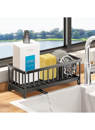 Exrp Sponge Holder for Kitchen Sink, Kitchen Sink Caddy, Rustproof 304 Stainless Steel Dish Sponge Organizer with Divider, Dish Soap Dispenser Brush Holder Storage