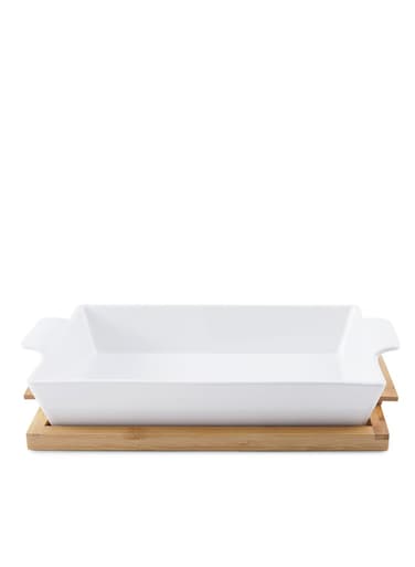 Home Natura Rectangular Baking Dish With Bamboo Base 800ml- White