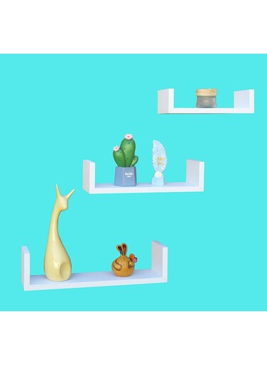 Floating Wall Shelves C-Shape Square Edge 3Pcs Set White , Size: 26X9.8X70Cm/ 33X9.8X8.50Cm /40X9.8X10Cm