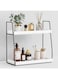 Forbena Bathroom Counter Organizer, 2 tier Bathrooom Organizer Over Toilet, Wood Countertop Corner Organizer Shelf for Vanity Accessories, Sink Organizer Tray for Makeup Bedroom (White-Grey)
