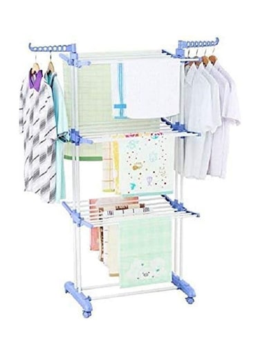 Layer Drying Rack Cloth Stand Silver-Blue