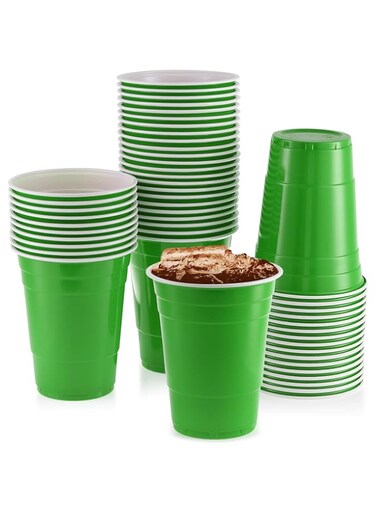 StarMar 16 oz Green Cups [50 Pack] Disposable Plastic Cup, Big Birthday Party Cups, St Patrick day Plastic Cups
