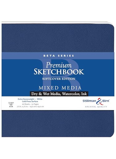 Stillman &amp; Birn Beta Series Softcover Sketchbook, 7.5" x 7.5", 270 GSM (Extra Heavyweight), White Paper, Cold Press Surface