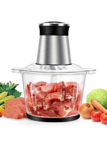 3 Litre Electric Food Chopper/Meat Processor Vegetable Onion Grinder chopping machine, 2 Speed Setting, Detachable Stainless Steel Quad 4 Blades, Power Rating 300 Watt Silver