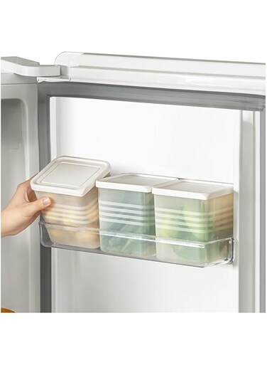 DESALOV Refrigerator Organizer Box, Fridge Side Door Storage Containers Plastic Translucent with White Lids, 6 Piece