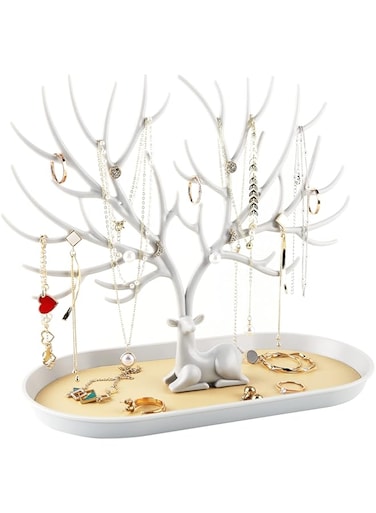 MORE&amp;LESS Antlers Jewelry Display Stand,Tree Tower Rack Hanging Organizer for Ring Earrings Necklace Bracelet