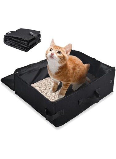 Portable Travel Litter Box for Cats, Foldable Cat Litter Box with Lid Waterproof, Leak-Proof Kitty Litter Box for Travel Hotel Stays