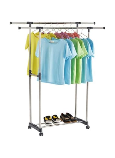 Vixzero Cloth Rack 2 pole, Metal Double Pole Telescopic Clothes Hanger, Black