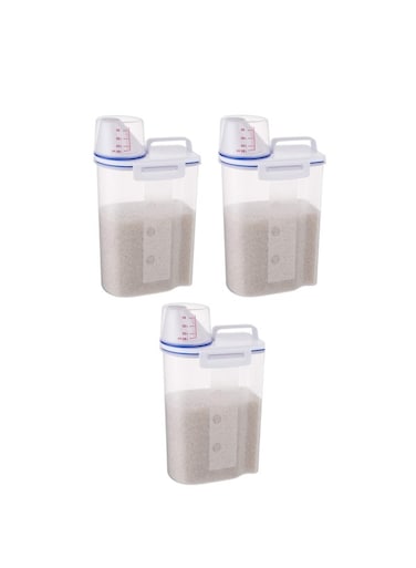 3-Piece Plastic Storage Container with Pour Spout and Measuring Cup Clear/Blue 2Liters