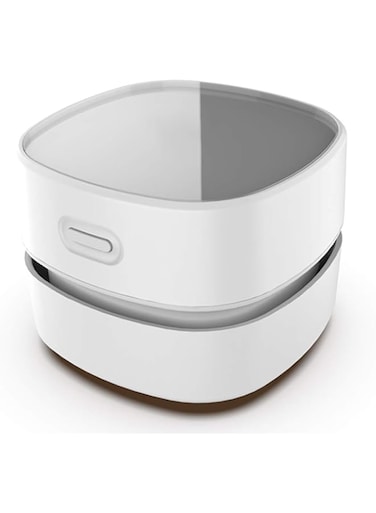 Angju Desktop Vacuum cleaner,Mini table dust sweeper Energy Saving with auto power-off function,High endurance up to 400 mins,Cordless&amp;360&ordm; Rotatable Design for Keyboard/Home/Office (white charging)