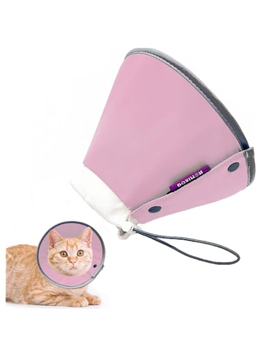 KWSLIN Adjustable Cat Cone Collar, Soft Cat Recovery Collar, Cone for Cats, Wound Healing Protective Cone After Surgery, Cute Cat Collar, Cat Neck Cone for Cats Kittens, Pink, Size M