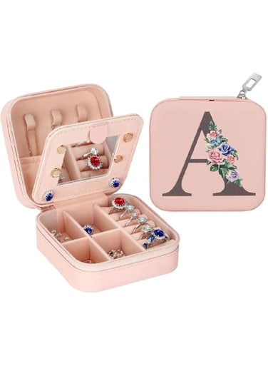 Rayyan Travel Jewelry Box for Women Girls, Pink Travel Jewelry Box for Jewelry Organizer, Birthday Gifts for Women Christmas Gifts for Girls, Cute Personalized Traveling Jewelry Case (Pink -A)