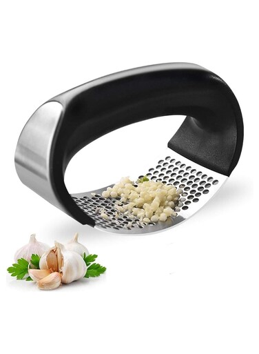 Press Stainless Steel Crusher and Rocker Plastic Portable Ginger Mincer Squeezer Chopper with Handle Manual Garlic Presser Curved Grinding Slicer Cooking Gadgets Tool for Kitchen