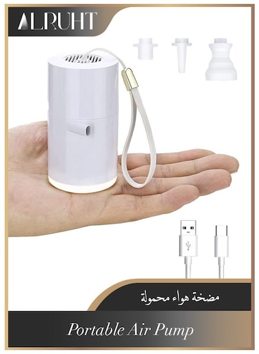 Mini Portable Air Pump, Mini Electric Air Pump for Inflatables 1400mAh Battery USB Rechargeable Air Pump with 410LM LED Light, Quick Inflate for Camping Battery Pool Float Pump