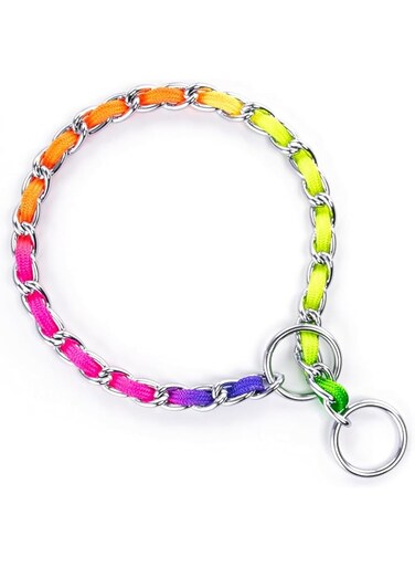 Rainbow Dog Choker Collar Dog Chain Collar for Choker Dogs Slip for Training Dog Choker Chain Medium Dogs and Small Dogs (Rainbow, S)