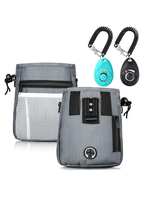 ALLNEWELOOK Dog Treat Pouch with 2 Clickers - 3 Ways to Wear Wearable Pet Training Bag with Waist Belt &amp; Shoulder Strap (Dog Treat Pouch Grey)