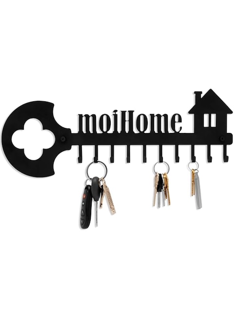 BPA Key Organizer Wall Mount Rack - Decorative 10 Hook Iron Key Ring Holder for Wall - Ideal for, Front Door, Kitchen, Hallway - Includes Screws &amp; Anchors &ndash; 5 x 14.75 Inches, Black
