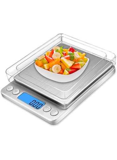 Newgett Digital Kitchen Scale Multifunctional Food Weighing Scale, High Accuracy with LCD Display, Slim Stainless Steel, from 0.1G to 3Kg, for Cooking, Baking and Weight Loss Kitchen Appliances Silver