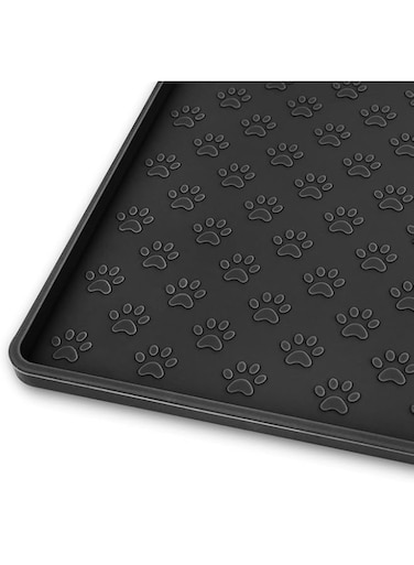 Dog Food Trays for Floors, Ptlom Pet Placemat for Dog and Cat, Mat for Prevent Food and Water Overflow, Suitable for Small, Medium and Big Pet, 18" 12", Black, Silicone