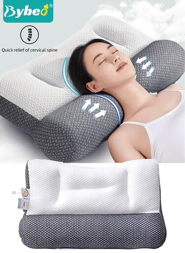 Orthopedic Fiber Pillow for Neck Pain Relief - Cervical Support Pillow for Adults, Anti-Snoring &amp; Spine Alignment, Breathable Soft Fabric &amp; Luxurious Feather-Down Filling, Home &amp; Travel Bed Pillow (Single Size)