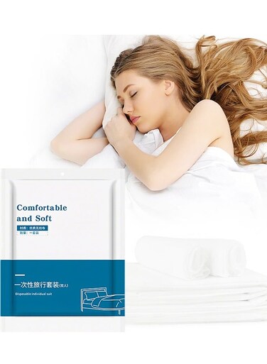 Sets Disposable Bed Sheets Disposable for Hotel Include Bed Sheets Quilt Cover Pillowcases Portable Soft White Cover for Travel Business Trip Spa Hospital