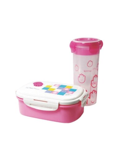 Lunch Box With Water Bottle Blue/White Water Bottle 650Ml, Lunch Box Pink/Blue/White - Assorted
