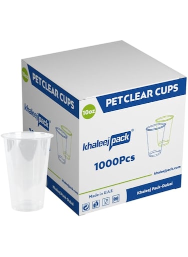 Khaleej Pack [1000 10 oz Clear Plastic Cups with Dom lids, Disposable Iced Coffee Cups, BPA Free Premium Crystal Smoothie Cup for Party, Lemonade Stand, Cold Drinks, Juice, Milkshake, Juice Cups