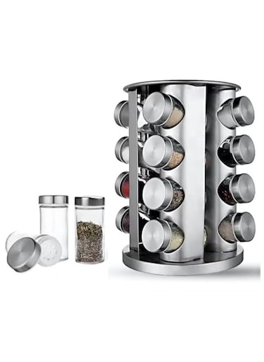 16-Jar Rotating Spice Carousel &ndash; 430 Stainless Steel Seasoning Bottle Set with Rotating Rack for Easy Access