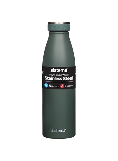 Sistema Hydrate Stainless Steel Water Bottle   500 ml Leak-Proof Reusable BPA &amp; Phthalate Free Double Wall Vacuum Insulation Keeps Cold for 12 hrs, Hot 6 hrs Assorted Colours
