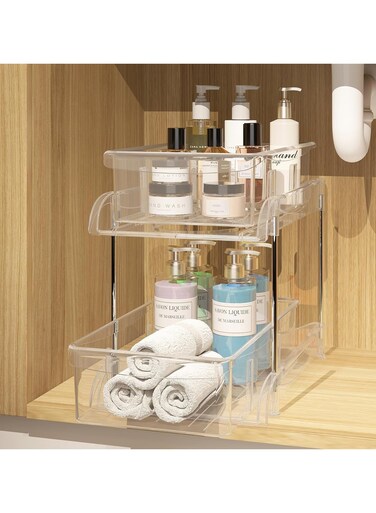 Cabinet Shelf Organizer Storage Rack Space Saving for Kitchen Counter Pantry Bathroom Cupboard Under Sink Office Table Steel Stackable Rust Resistant Heavy Duty Nonslip White (plastic, 1pc)