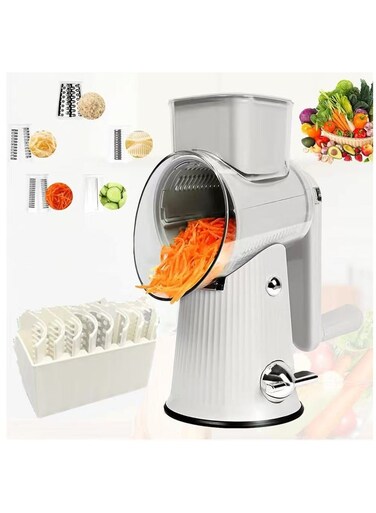 Chopper, Cheese Grater with 5 Replaceable Stainless Steel Blades, Kitchen Potato Slicer (Beige white)