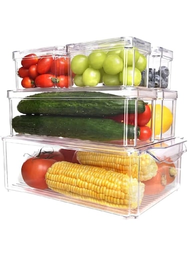 ALMEKAQUZ Fridge Organizers, Stackable With Lids Clear Plastic Storage Bins, BPA -Free Fridge Organizers And Food Storage Container Box Set For Food, Drinks, Fruits, Vegetable Storage (Pack of 7)
