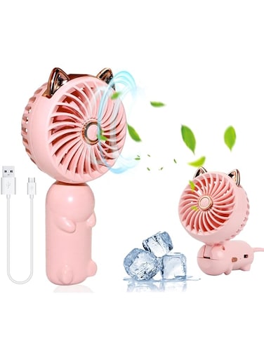 Rofitbest Portable Handheld Fan Mini Fan Kids Fan with Rechargeable Battery and 3 Adjustable Speeds Folding Fan, Personal Pocket Fan Travel Fan for Women Girls Kids (Pink)