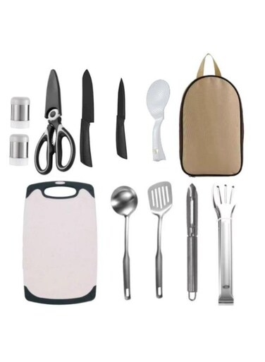 Pieces Portable Stainless Steel Picnic Grill Tool Kit with Carrying Bag Outdoor BBQ Cookware Set Picnic Camping Kitchenware