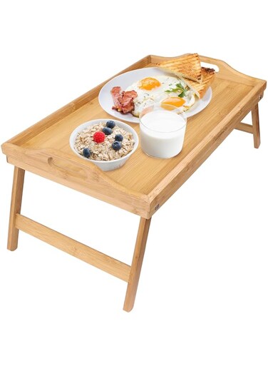 Greenco Bamboo Foldable Breakfast Table, Laptop Desk, Bed Table, Serving Tray