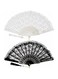 Tazweeq 2 Pcs Lace Folding Fan, Handheld Bamboo Hand Fan with White Lotus Jade Tassel for Women, Wedding, Party Favours, Costume Prom (Black, White)
