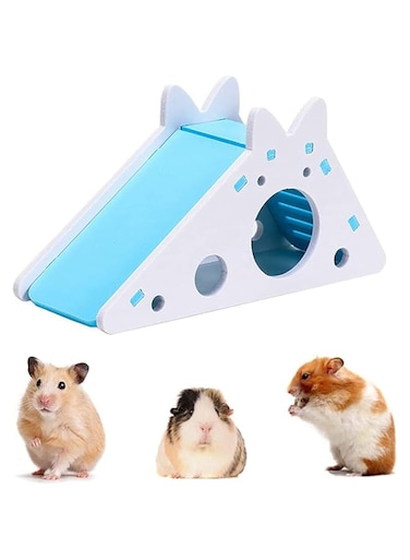SYOSI Hamster House with Ladder and Slide, Hamster Play Toys Hideout Hut Rat Hideaway, Boredom Breaker Small Animal Activity Toy, DIY Hamster Cage Accessories for Small Pets (Blue)
