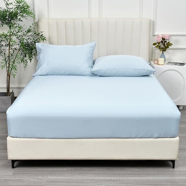 100% Rayon Derived from Bamboo Cooling Fitted Sheet in Twin Size (100cm x 150cm), 40cm Deep Pocket, 2.5cm Wider Strong Elastic, Silky Smooth, Sky Blue